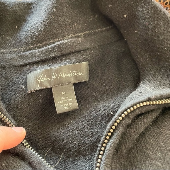 John W Nordstrom quarter zip pullover sweater black size M medium cashmere - Picture 2 of 3